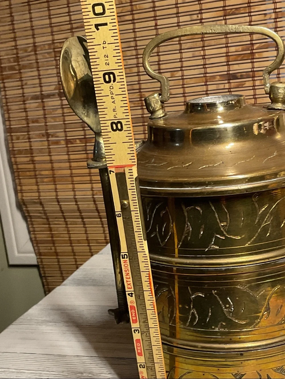 Vintage Brass Tiffin Stacking Lunchbox With Fork And Spoon Screw in Handle